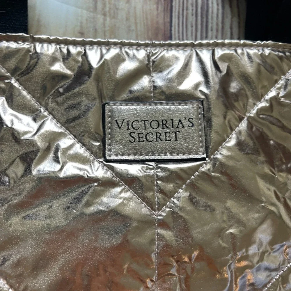 Victorias Secret Rose Gold‎ Metallic Chevron Quilted Puffer Tote Bag Handbag